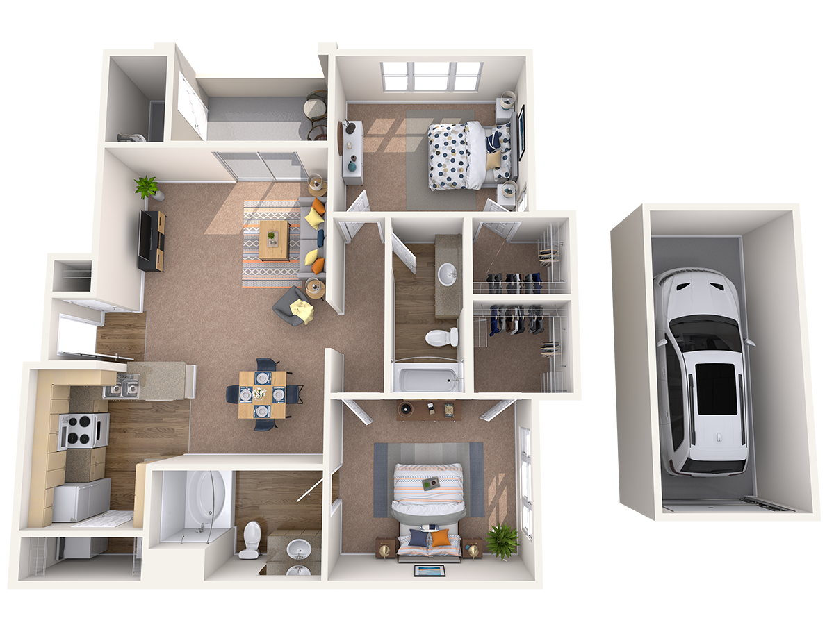 Floor plan for 2 beds, 2 baths, 1148 sqft